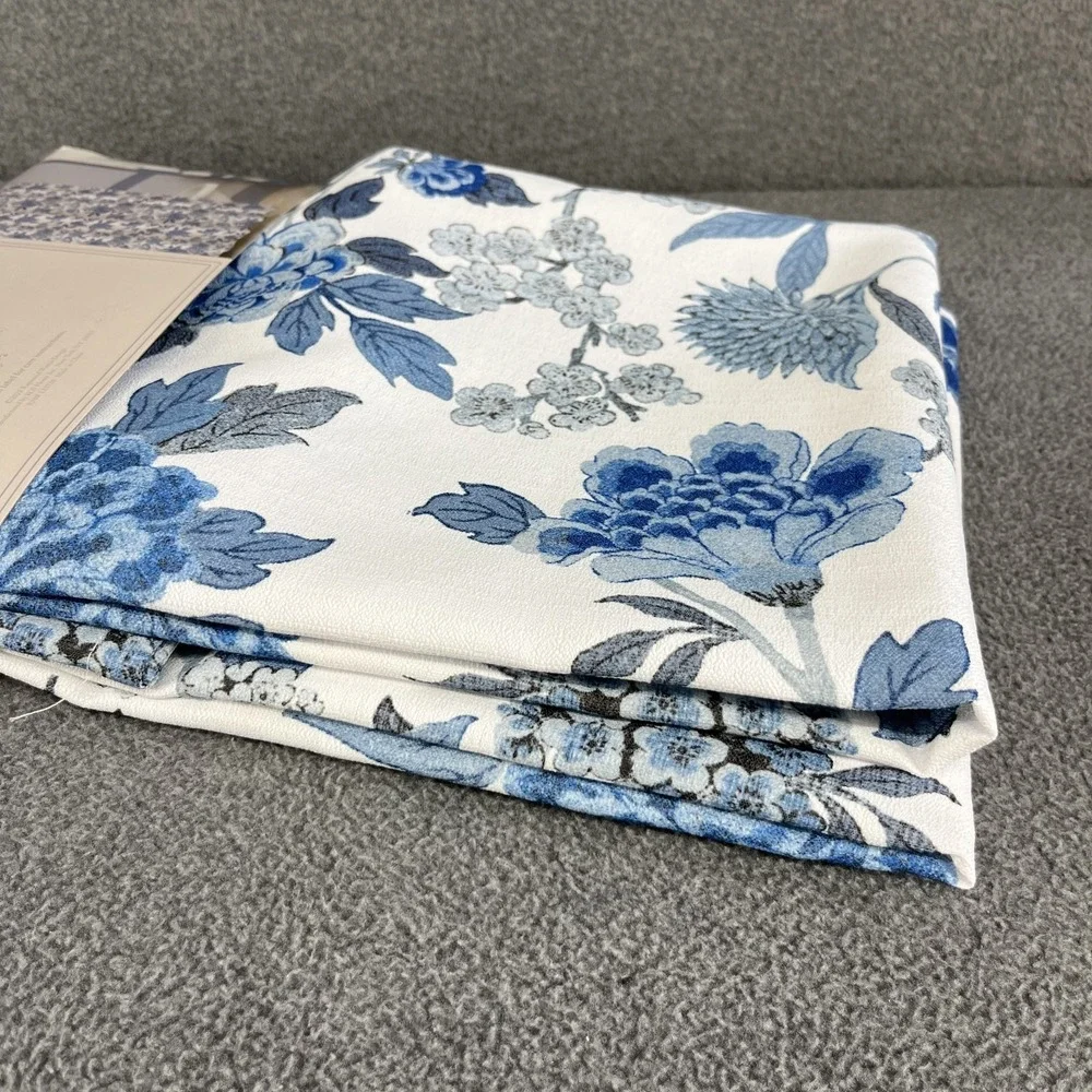 Market Street Bath Fabric Shower Curtain Floral cottage garden Thai Kingdom Blue
